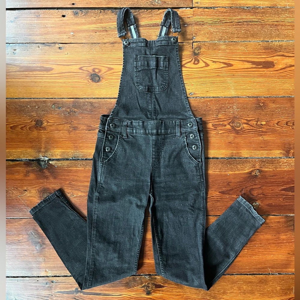 Washed Black Denim Overalls